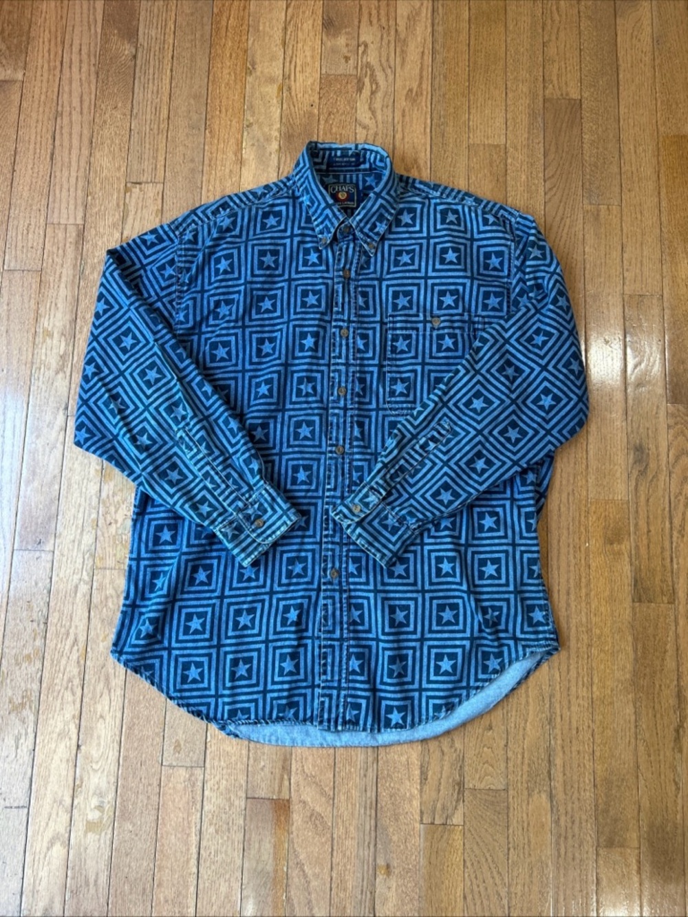 Vintage Chaps Ralph Lauren Button Down Shirt Denim Stars Men’s Size Large Blue